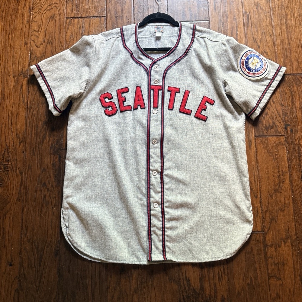 Ebbets Field Flannels Seattle Rainiers Jersey Mens L Wool Baseball USA Made VTG